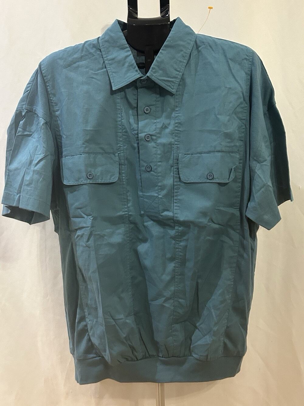 King Size Blue Short Sleeve Button-Down 100% Cotton Shirt Men's size XL